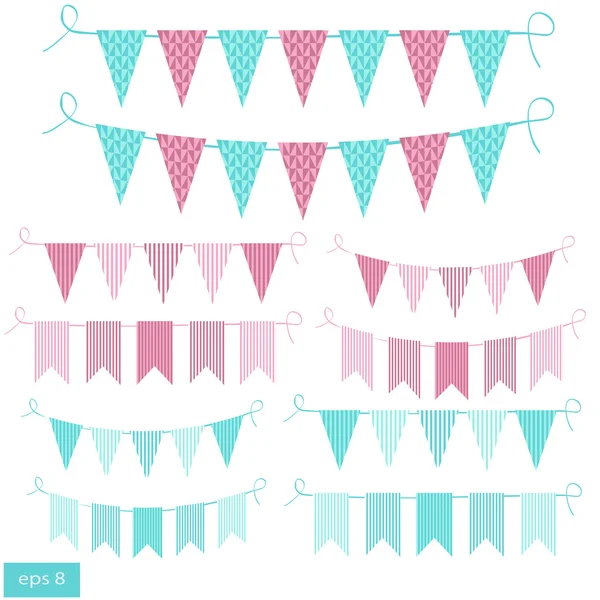 Bunting y guirnaldas, ilustración vectorial . — Vector de stock