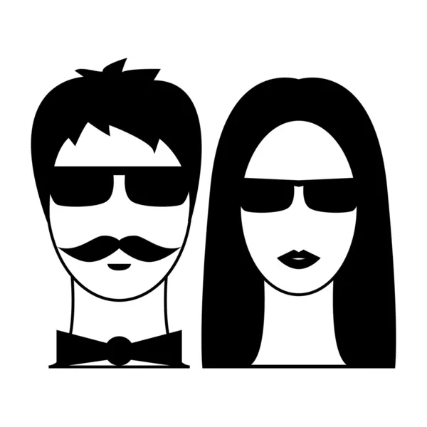 Retrato de pareja hombre y mujer. Ilustración vectorial en blanco y negro . — Archivo Imágenes Vectoriales