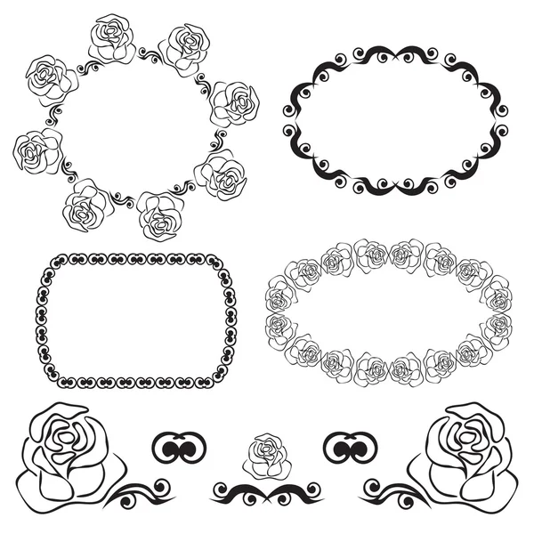 Cadres noir et blanc. Des roses. Étiquettes ajourées, illustration vectorielle . — Image vectorielle