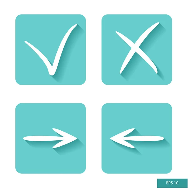 Check mark, cross mark and arrows symbols. Flat design. Vector icon. — Stock Vector