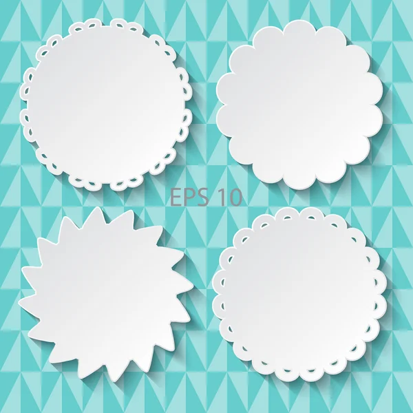 Set of white paper decorative frames. Openwork tags. Vector illustration. — Stock Vector