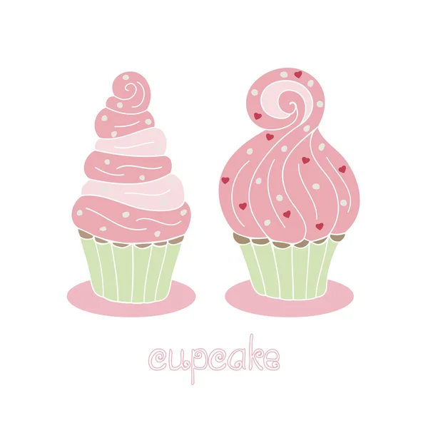 Cupcake, roze vla. hand getrokken vectorillustratie. — Stockvector