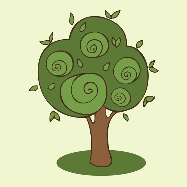 Illustration d'un arbre vert, dessin animé, vecteur . — Image vectorielle