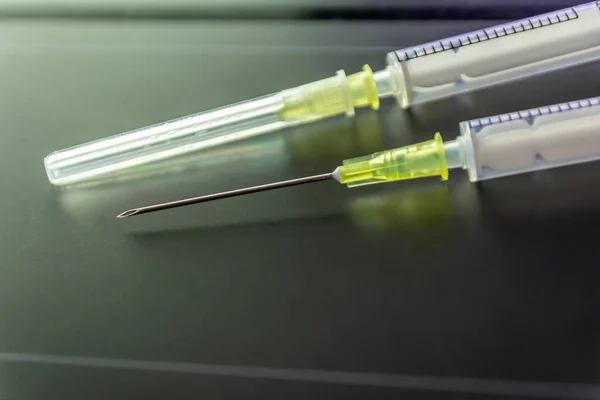 Nuevas Vacunas Médicas Listas Para Inyección Con Jeringa Vacuna Para — Foto de Stock