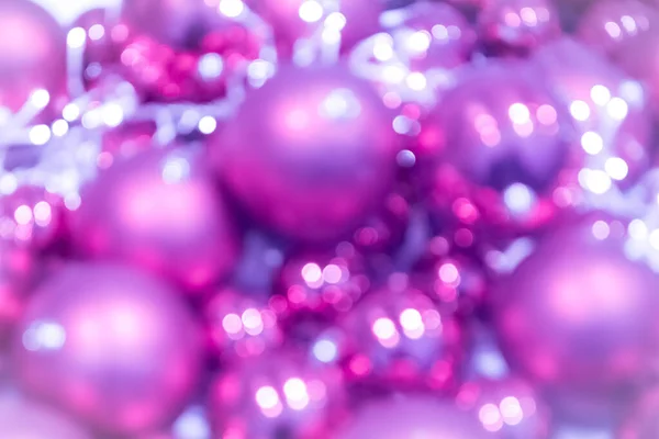 Feestelijke Roze Roos Sprankelende Bokeh Kerstballen Achtergrond Toont Kleurrijke Stippen — Stockfoto