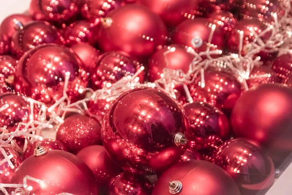 Świąteczny Różowy Róża Musujące Bokeh Christmas Balls Tło Pokazuje Kolorowe — Zdjęcie stockowe