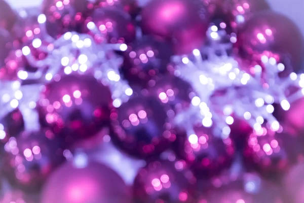 Feestelijke Roze Roos Sprankelende Bokeh Kerstballen Achtergrond Toont Kleurrijke Stippen — Stockfoto