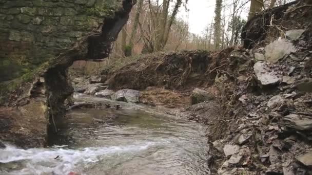 Uszkodzony Most Pokazuje Rozbity Most Obfitych Opadach Deszczu Ekstremalnych Warunkach — Wideo stockowe