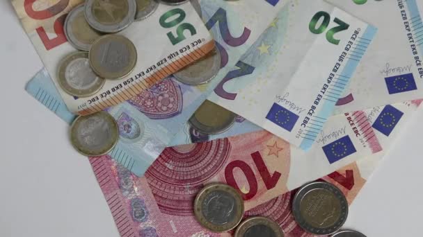 Hombre Codicioso Europeo Captura Dinero Euros Con Billetes Banco Euros — Vídeos de Stock