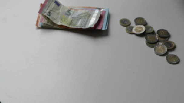 Tangan Orang Eropa Menghitung Uang Kertas Euro Dan Koin Euro — Stok Video