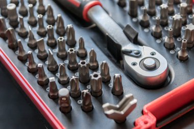 Torx bitleri, çapraz bit ve yerine konulabilir vida adaptörleri ile çeşitli vida düzenleyici olarak alet kutusu içinde tors bit profesyonel ekipman olarak ve tamirci mekanik