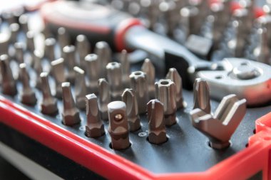 Torx bitleri, çapraz bit ve yerine konulabilir vida adaptörleri ile çeşitli vida düzenleyici olarak alet kutusu içinde tors bit profesyonel ekipman olarak ve tamirci mekanik