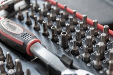 Torx bitleri, çapraz bit ve yerine konulabilir vida adaptörleri ile çeşitli vida düzenleyici olarak alet kutusu içinde tors bit profesyonel ekipman olarak ve tamirci mekanik