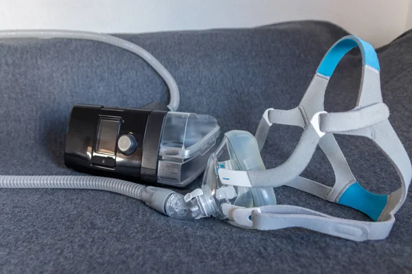 Máscara Cpap Con Una Máquina Cpap Máscara Facial Completa Contra — Foto de Stock