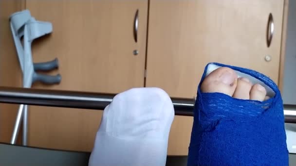 European Man Achilles Tendon Rupture Laying Hospital Bed Operation Special — Stock Video
