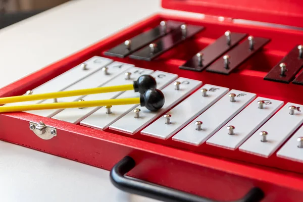 Xylophone 카도는 교육용 예술을 장착되어 창의성을 악기와 키보드 리듬의 박자를 — 스톡 사진