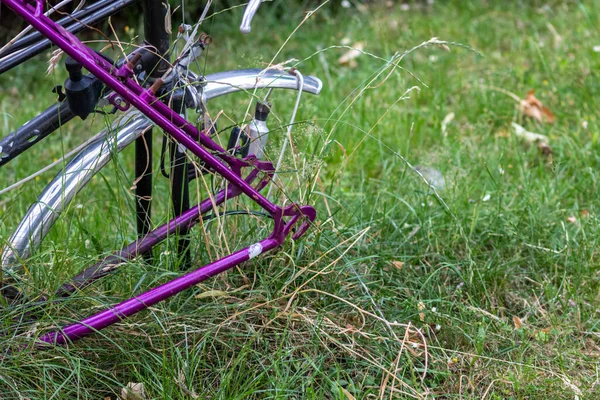 Kapotte Fiets Groene Weide — Stockfoto