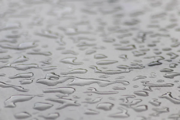Many Raindrops Table Surface Rainy Day Show Pearls Water Abstract — Stockfoto