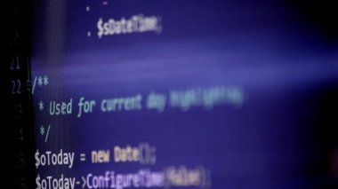 Web geliştiricisi ve php geliştiricisi tarafından ekrana yansıtılan PHP-code incelemesi, güvenli nesne yönelimli programlama dilinde modern uygulamalar için kaynak kodlu bilgisayar ekranı ve sunucu betikleri gösteriyor