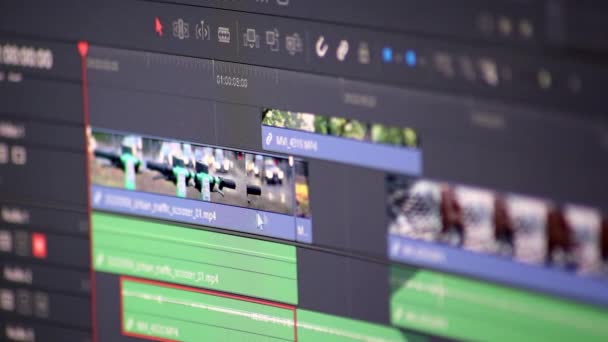 Proceso Profesional Edición Vídeo Para Producción Películas Con Software Experto — Vídeos de Stock