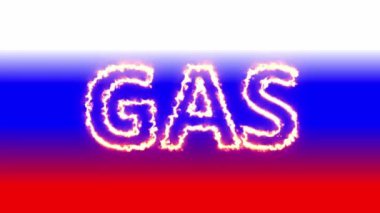 Rus bayrağının arka planında yanan gaz mektupları, gaz krizi ve Rusya 'nın petrol boru hattından gelen pahalı gazlar ve soğuk kış dönemlerinde Rusya ile olan kötü ilişkileri nedeniyle çıkan yangını gösteriyor.