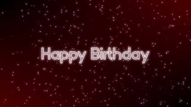 Glowing Happy Birthday Animated Letters Falling Snowflakes Background Dark Red — Stock Video
