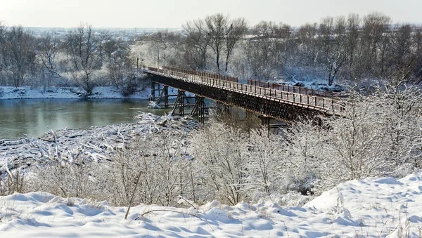 Location Russia Krasnodar Territory Ust Labinsk City Kuban River Snow — Stockfoto