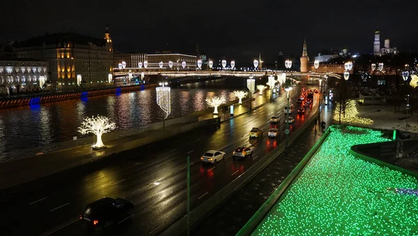 Nachtzicht Winter Moskou Kremlin Moskou Rivier Zaryadye Park Februari 2022 — Stockfoto