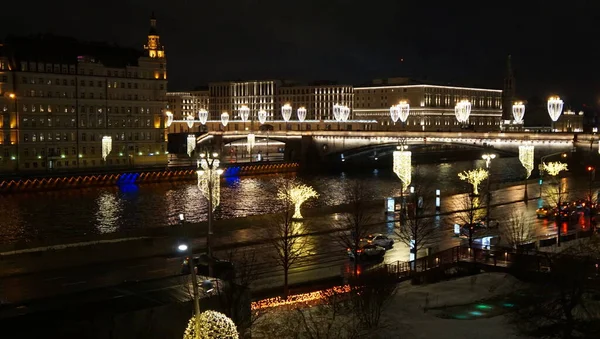 Nachtzicht Winter Moskou Kremlin Moskou Rivier Zaryadye Park Februari 2022 — Stockfoto
