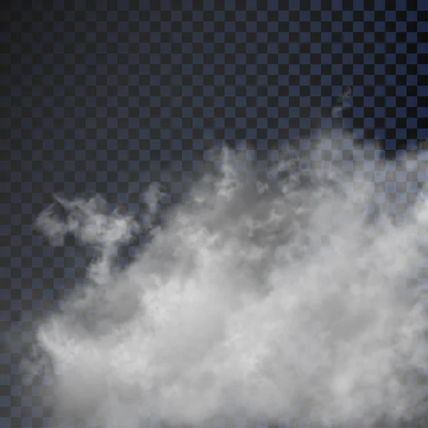 Grote witte goede kwaliteit realistische wolk. Vector dikke hemel als cumulus troebelheid geïsoleerd op donkere transparante achtergrond. — Stockvector