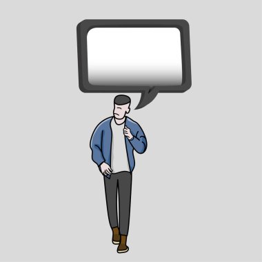 İş adamı - Ofis çalışanı yöneticisi ve üzerinde boş tahtası olan el karalaması çizgi film tasarımı karakteri - insan taslağının izole edilmiş vektör çizimi