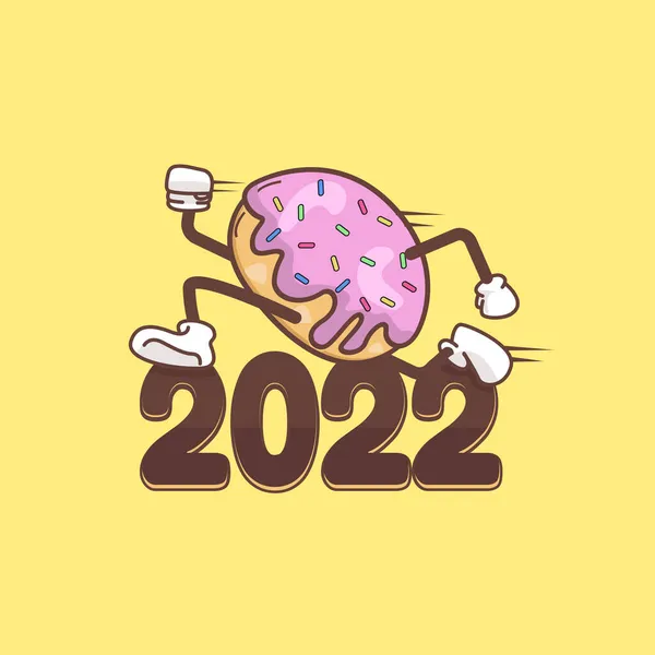 Cute Cake Cartoon Style Running 2022 — Stock Vector