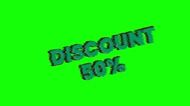 Animation 50% OFF running 3D text cartoon Promotional Animation green screen background.