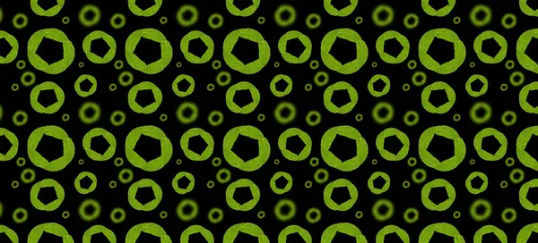 Seamless pattern with circles of leaves on black.