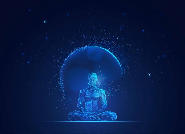 Aydınlanma Zihni Konsepti Dış Uzayda Meditasyon Yapan Bir Adamın Grafiği — Stok Vektör