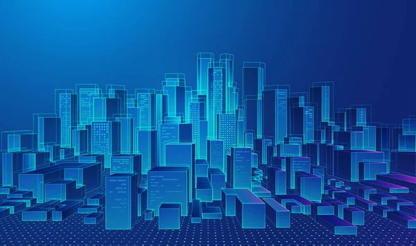 Konzept Der Smart City Oder Digitaler Zwilling Der Bauindustrie Grafik — Stockvektor