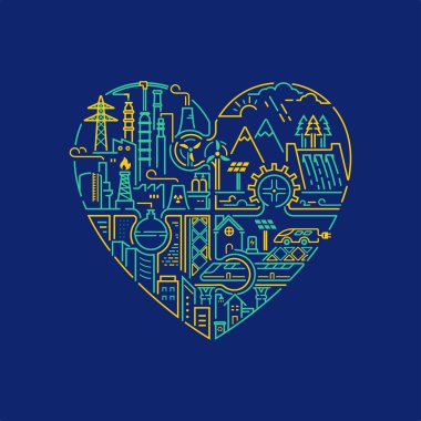 Ekoloji sistemi ve çevre koruma kavramı, kalp şeklinin grafiği yapboz ve ekosistem elementiyle birleştirilmiştir.