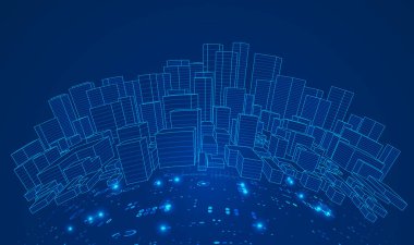 Akıllı ya da dijital şehir konsepti, kablo şebekesi fütüristik tarzda