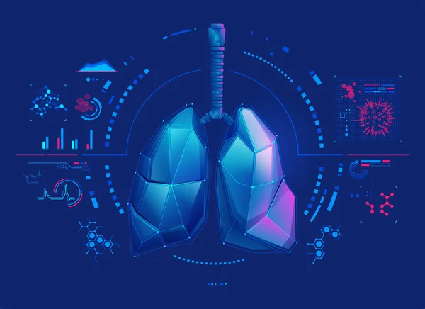 Concept Medical Technology Virus Disease Graphic Low Poly Lungs Futuristic — Vector de stock