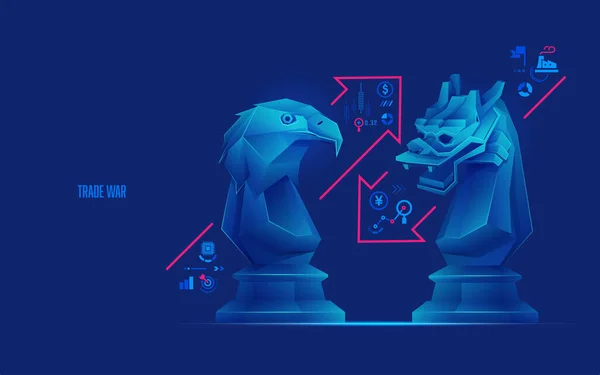 Concept International Trade War Graphic Eagle Chess Piece Dragon Chess — Stok Vektör