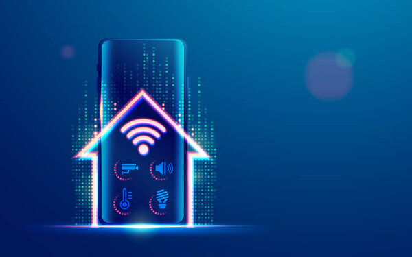 концепция технологии Smart Home, графика мобильного телефона с приложением домашней автоматизации