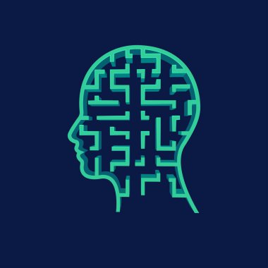 concept of mind and intellect or brain storming, graphic of man head combined with labyrinth