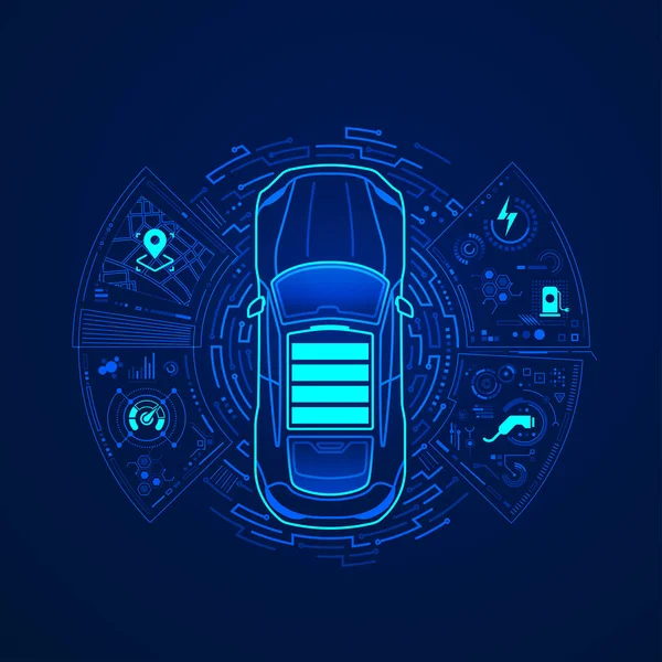 Concepto Tecnología Vehículo Eléctrico Gráfico Coche Presentado Por Vista Frontal — Archivo Imágenes Vectoriales