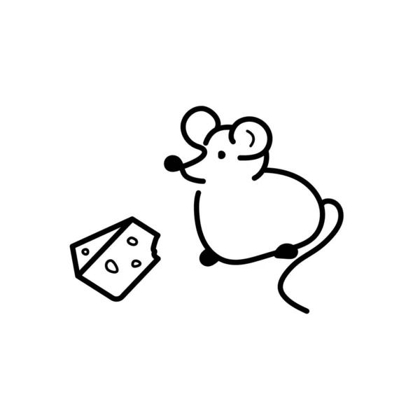 Souris au fromage, dessinée dans le style doodle. Graphiques vectoriels. — Image vectorielle