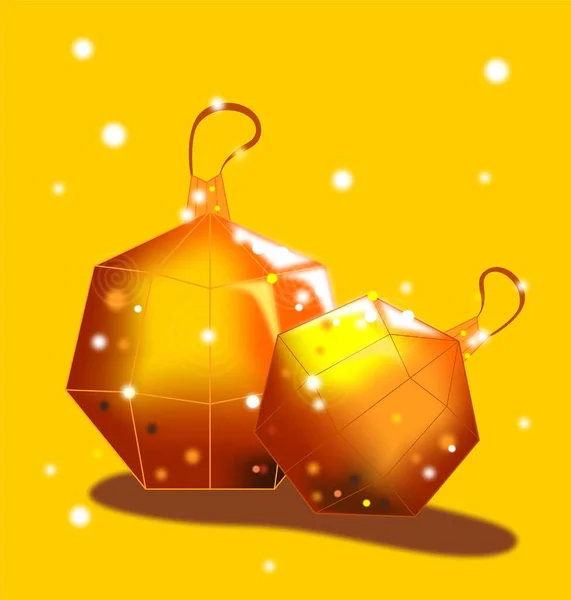 Frohe Weihnachten Und Christbaumschmuck Goldene Funkelnde Kugeln Goldene Kugeln Dekorationen — Stockvektor