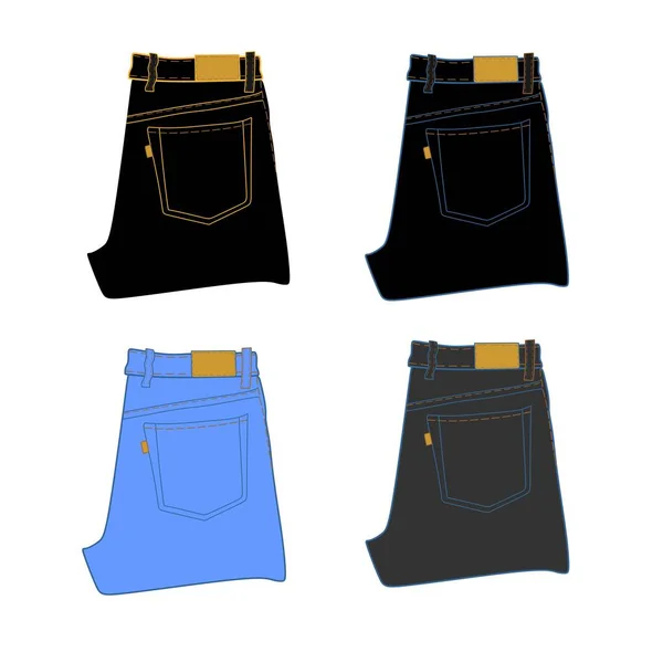 Jeans Four Colors Black Blue Gray Clothes Fashionable Pants Illustration — Stock Vector