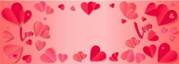Banner Valentine Day Red Pink Realistic Hearts Text Love Pink — стоковий вектор