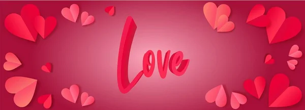 Banner Valentine Day Red Pink Realistic Hearts Text Love Pink — ストックベクタ