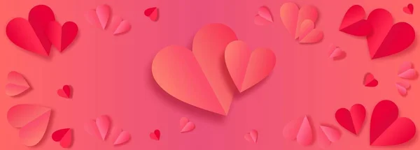 Banner Valentine Day Red Pink Realistic Hearts Text Love Pink — Stockvector