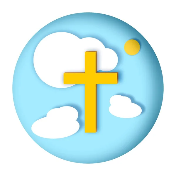 Papier Cięty Temat Krzyża Nieba Chmury Krzyż Słońce Jezus Chrystus — Wektor stockowy